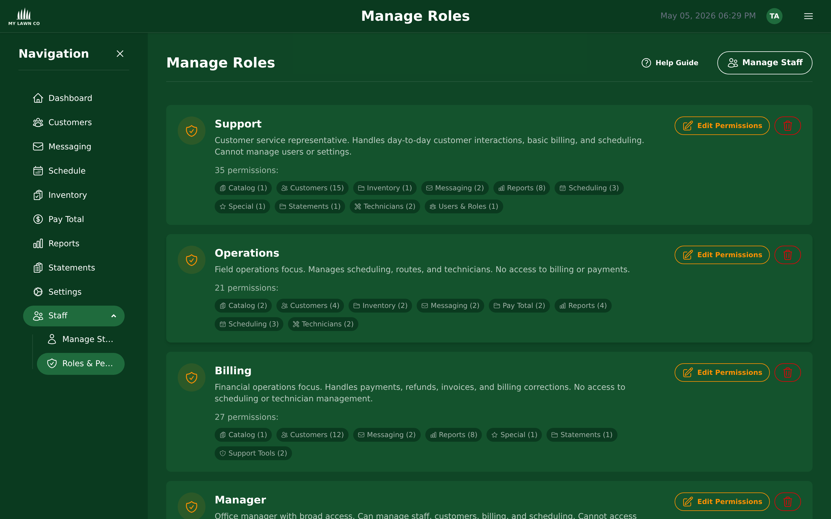 Roles and permissions editor with granular access control