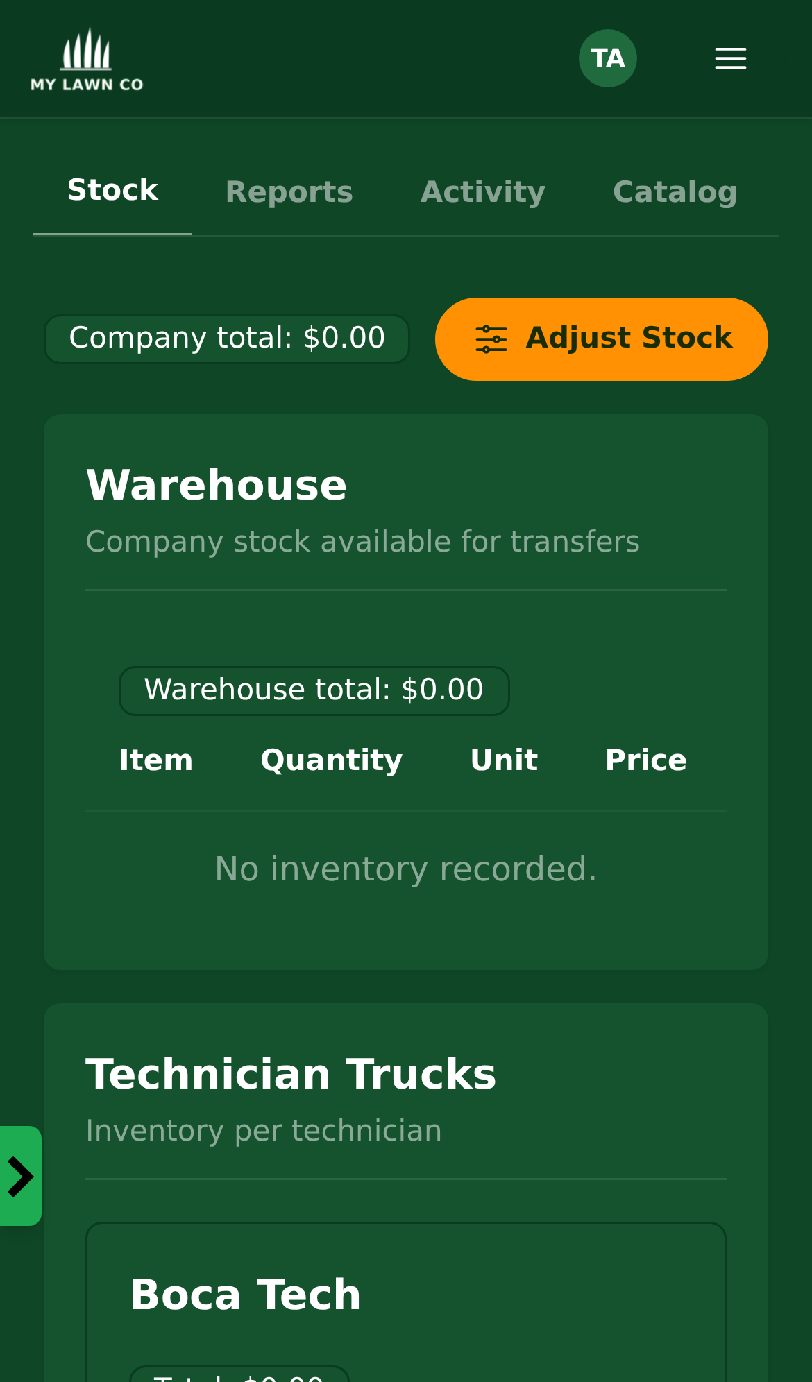 Mobile app inventory usage with treatment stock levels