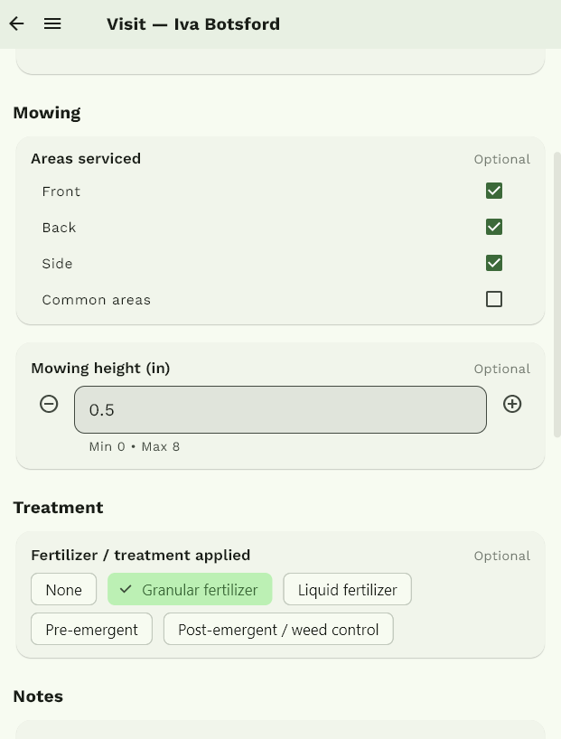 Service checklist completion